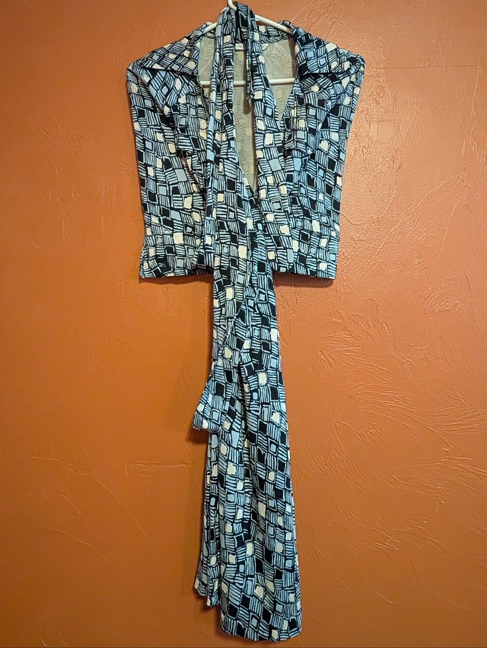 Diane Von Furstenberg Blue Geometric Wrap Dress